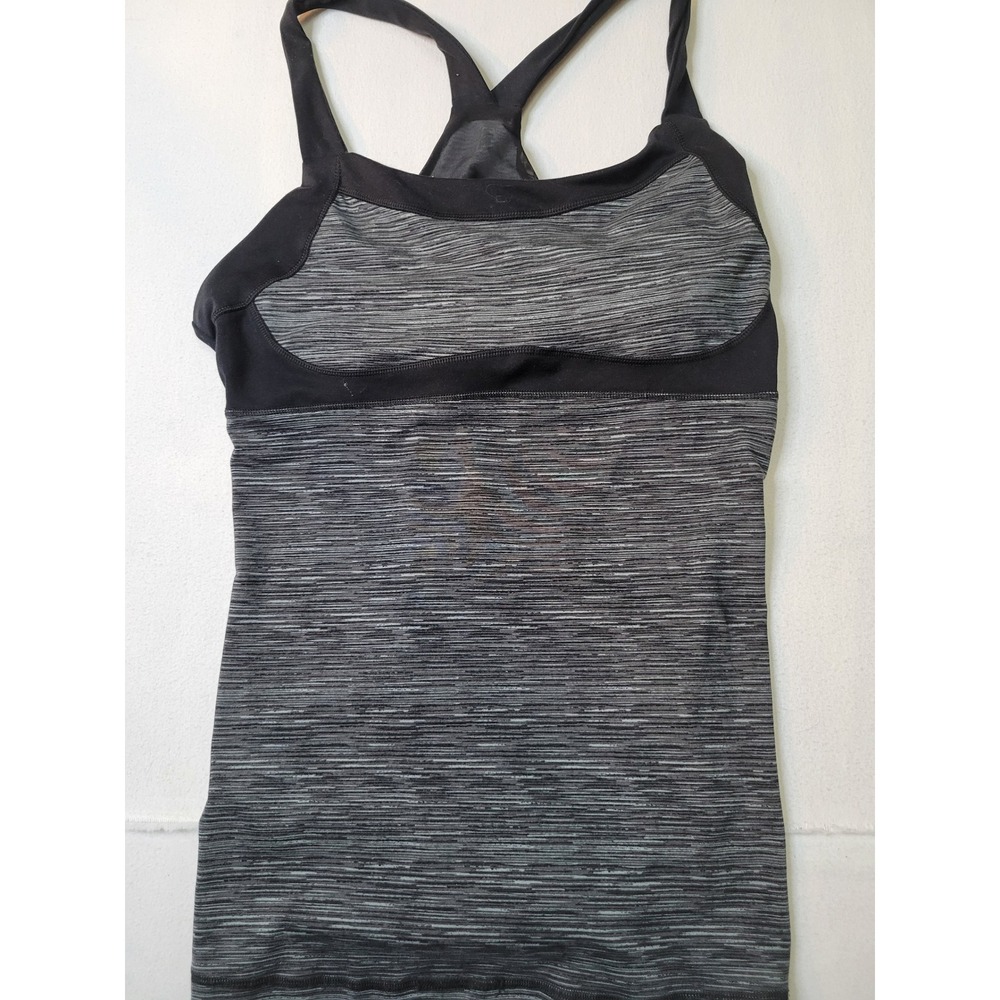 Marika Space Dye Racerback Tank Top with Built-in Shelf Bra Gray Black Small